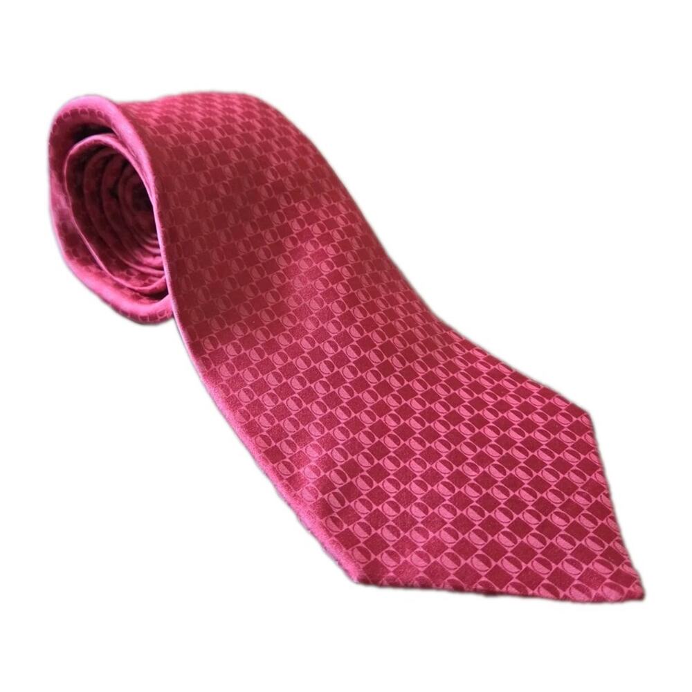 Vintage Christian Dior Red Silk Designer Tie Geometric Pattern Made In Italy